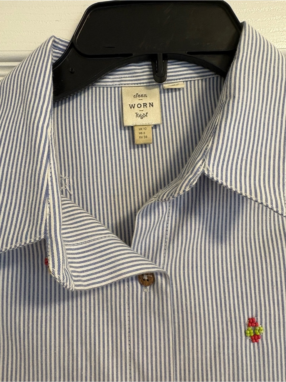 Blue Stripe Bead-Embroidered Button-Down Shirt - Picture 4 of 5
